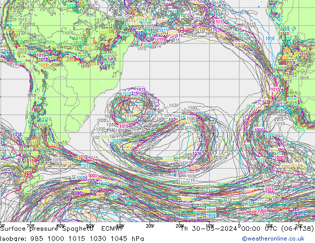 Atmosférický tlak Spaghetti ECMWF Čt 30.05.2024 00 UTC