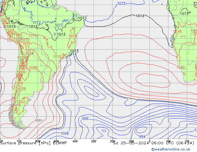 Surface pressure ECMWF Sa 25.05.2024 06 UTC