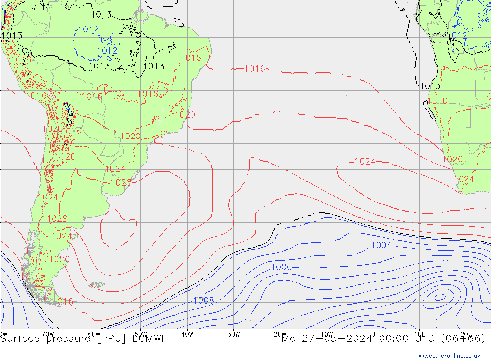 pressão do solo ECMWF Seg 27.05.2024 00 UTC