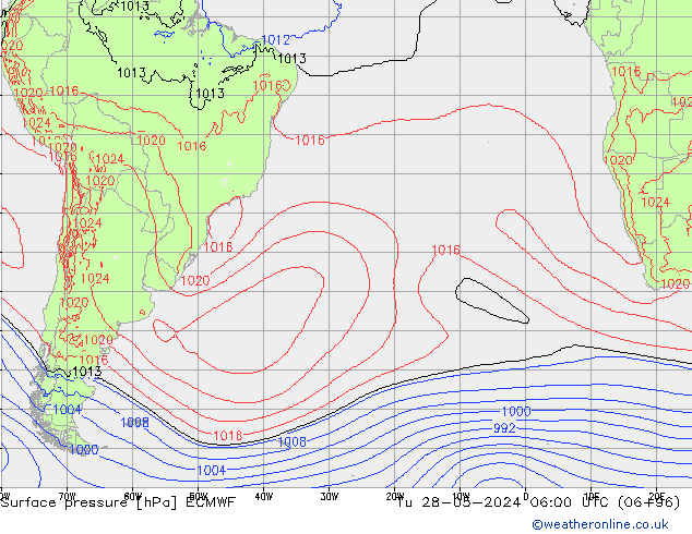 pressão do solo ECMWF Ter 28.05.2024 06 UTC