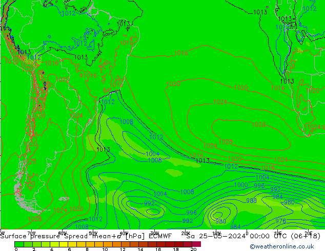 приземное давление Spread ECMWF сб 25.05.2024 00 UTC