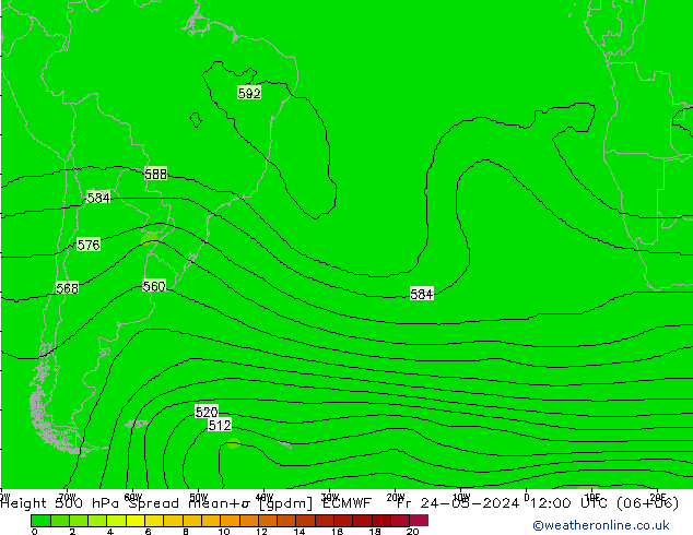 Hoogte 500 hPa Spread ECMWF vr 24.05.2024 12 UTC