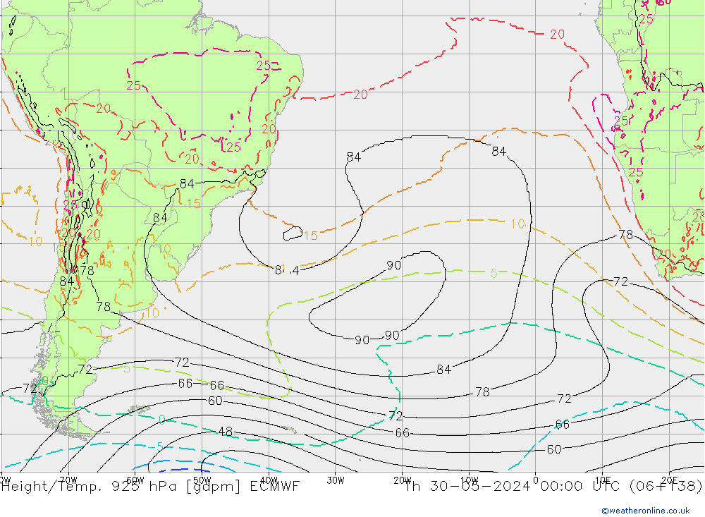 Height/Temp. 925 hPa ECMWF Th 30.05.2024 00 UTC