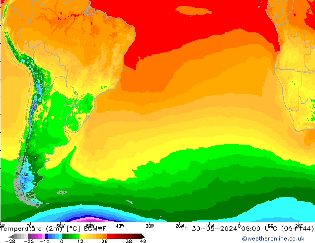 Sıcaklık Haritası (2m) ECMWF Per 30.05.2024 06 UTC