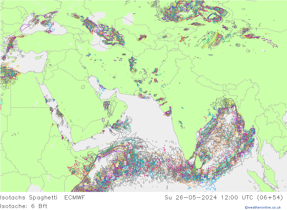 Isotachs Spaghetti ECMWF  26.05.2024 12 UTC