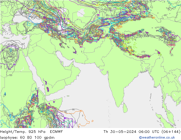 Hoogte/Temp. 925 hPa ECMWF do 30.05.2024 06 UTC