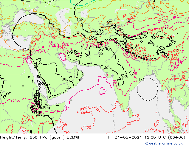 Height/Temp. 850 hPa ECMWF Fr 24.05.2024 12 UTC