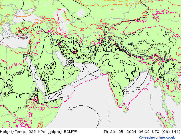 Height/Temp. 925 hPa ECMWF Do 30.05.2024 06 UTC