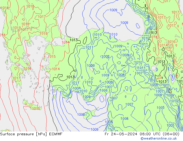 Presión superficial ECMWF vie 24.05.2024 06 UTC