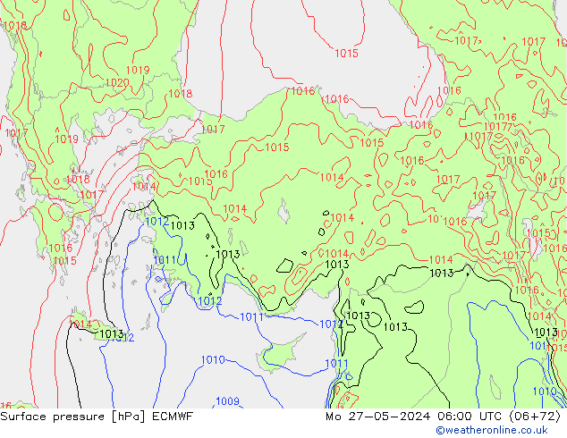 Presión superficial ECMWF lun 27.05.2024 06 UTC