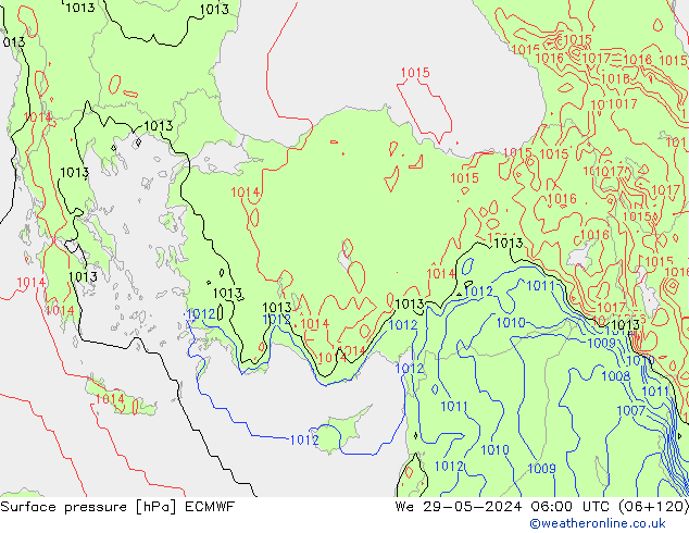 Presión superficial ECMWF mié 29.05.2024 06 UTC