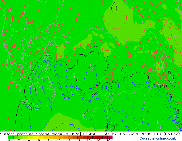 Atmosférický tlak Spread ECMWF Po 27.05.2024 00 UTC