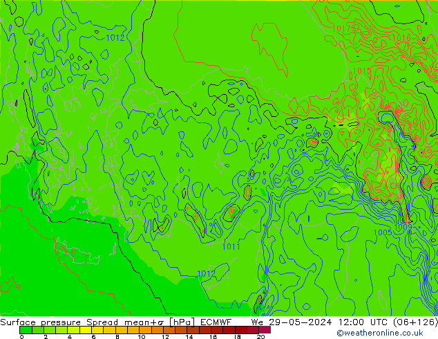 pressão do solo Spread ECMWF Qua 29.05.2024 12 UTC