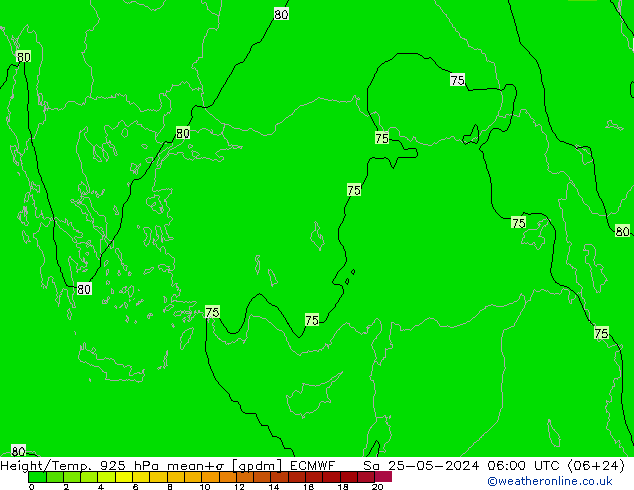 Yükseklik/Sıc. 925 hPa ECMWF Cts 25.05.2024 06 UTC