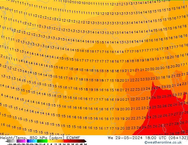 Height/Temp. 850 hPa ECMWF Qua 29.05.2024 18 UTC