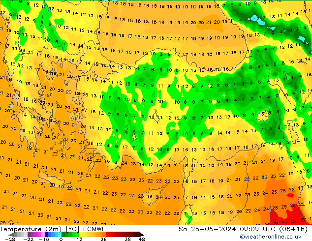 Sıcaklık Haritası (2m) ECMWF Cts 25.05.2024 00 UTC