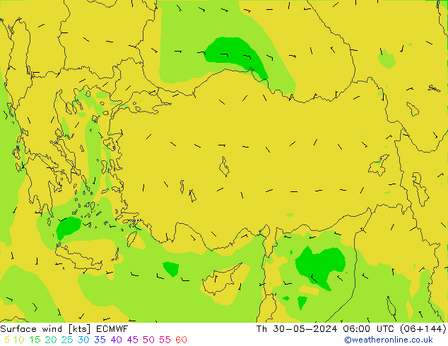 wiatr 10 m ECMWF czw. 30.05.2024 06 UTC