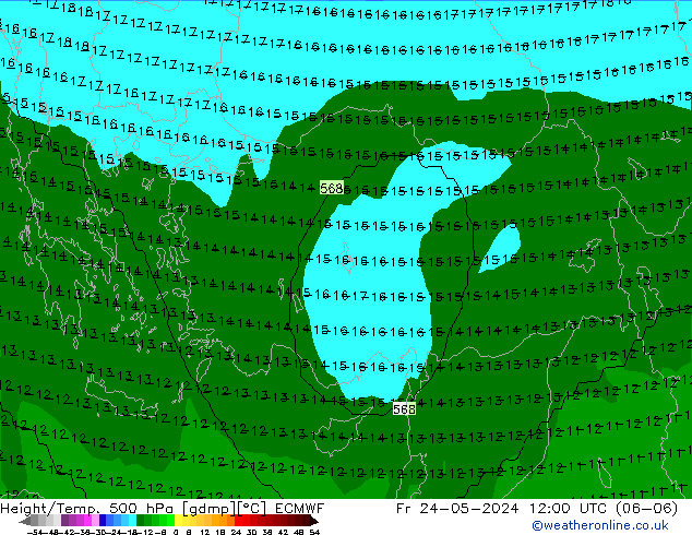 Height/Temp. 500 hPa ECMWF Fr 24.05.2024 12 UTC