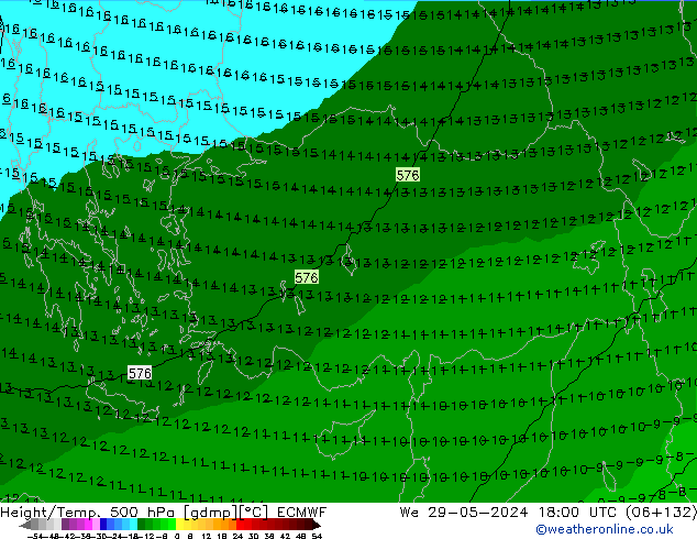 Height/Temp. 500 hPa ECMWF Qua 29.05.2024 18 UTC