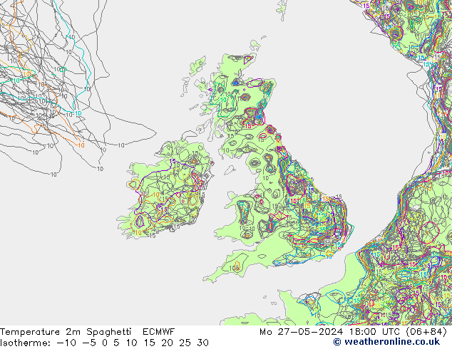 température 2m Spaghetti ECMWF lun 27.05.2024 18 UTC