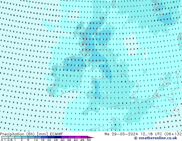 Precipitazione (6h) ECMWF mer 29.05.2024 18 UTC
