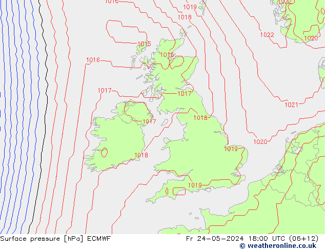 Atmosférický tlak ECMWF Pá 24.05.2024 18 UTC