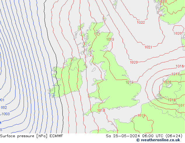 Surface pressure ECMWF Sa 25.05.2024 06 UTC