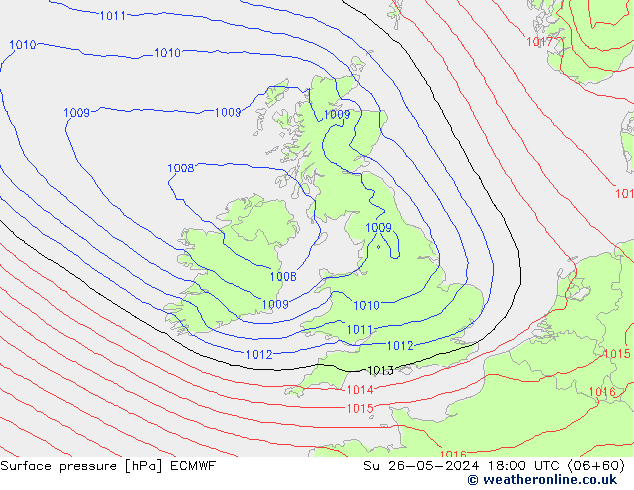 Luchtdruk (Grond) ECMWF zo 26.05.2024 18 UTC