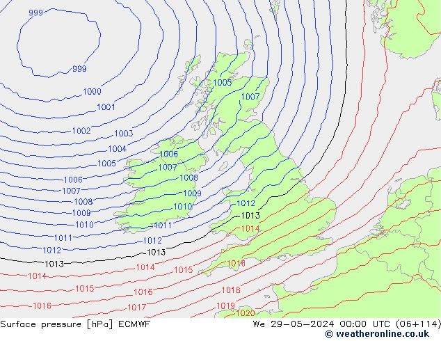 Atmosférický tlak ECMWF St 29.05.2024 00 UTC