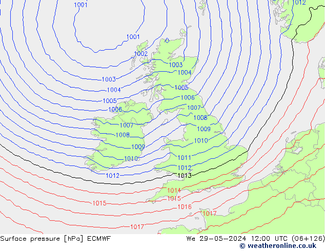 Luchtdruk (Grond) ECMWF wo 29.05.2024 12 UTC