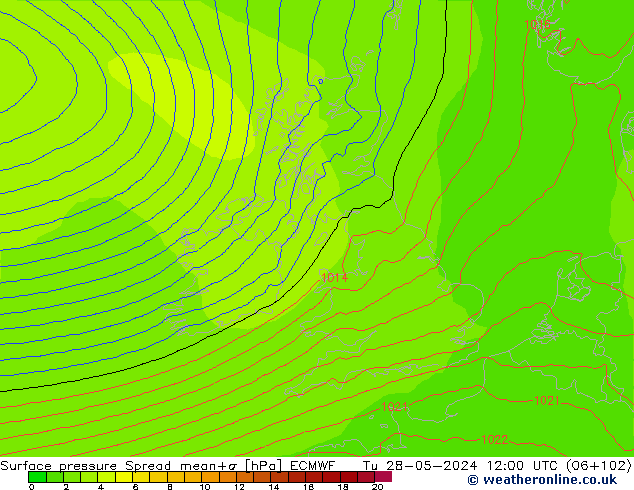 Surface pressure Spread ECMWF Tu 28.05.2024 12 UTC