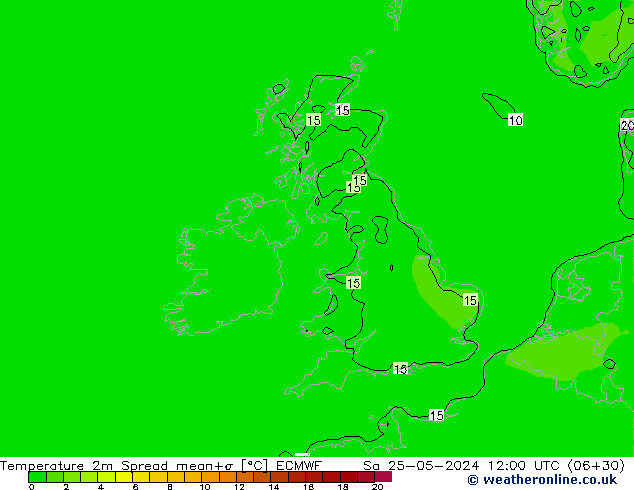 Temperature 2m Spread ECMWF So 25.05.2024 12 UTC