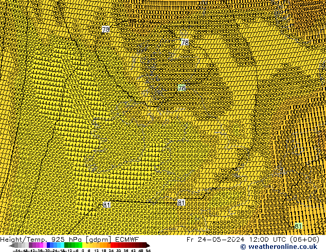 Height/Temp. 925 hPa ECMWF Fr 24.05.2024 12 UTC