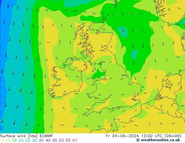 Surface wind ECMWF Pá 24.05.2024 12 UTC