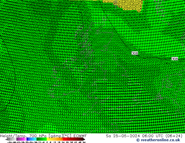 Height/Temp. 700 hPa ECMWF So 25.05.2024 06 UTC