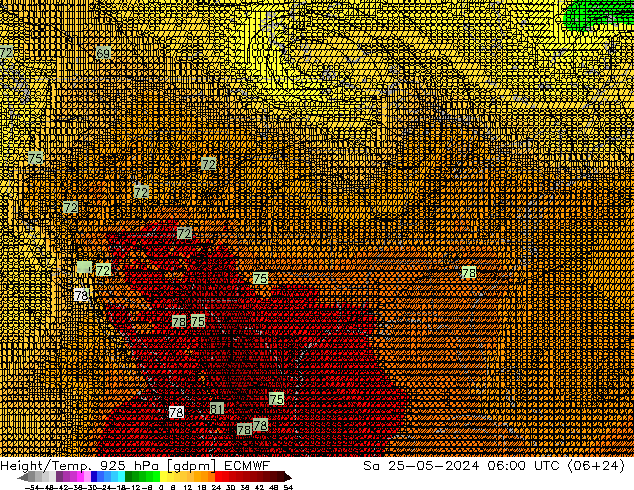 Geop./Temp. 925 hPa ECMWF sáb 25.05.2024 06 UTC