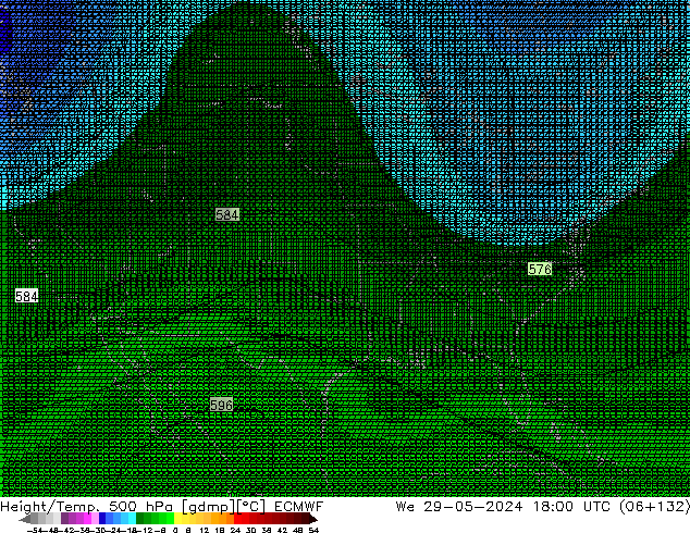 Height/Temp. 500 hPa ECMWF śro. 29.05.2024 18 UTC