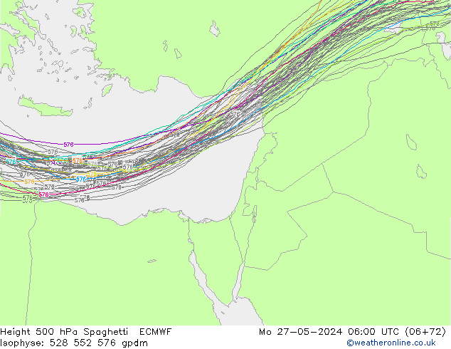Geop. 500 hPa Spaghetti ECMWF lun 27.05.2024 06 UTC
