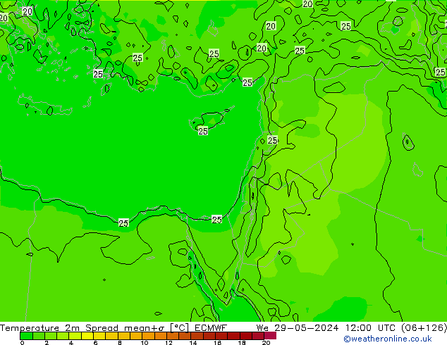 Temperature 2m Spread ECMWF We 29.05.2024 12 UTC