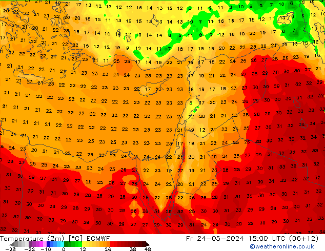 température (2m) ECMWF ven 24.05.2024 18 UTC