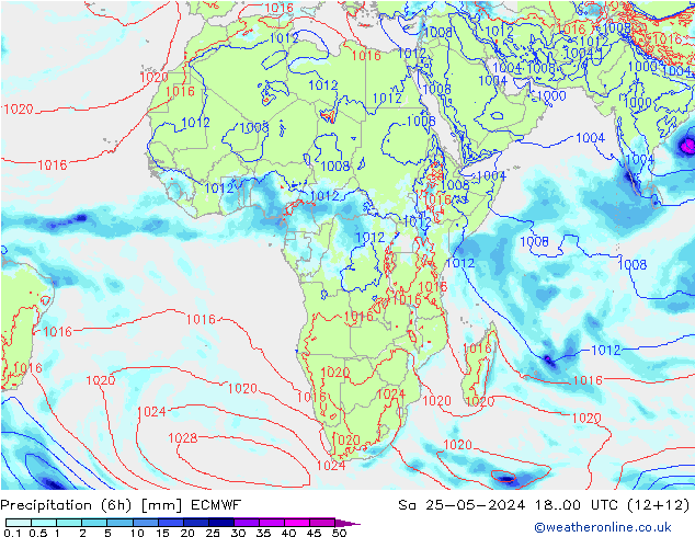 Precipitación (6h) ECMWF sáb 25.05.2024 00 UTC