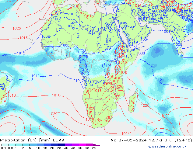 Precipitação (6h) ECMWF Seg 27.05.2024 18 UTC