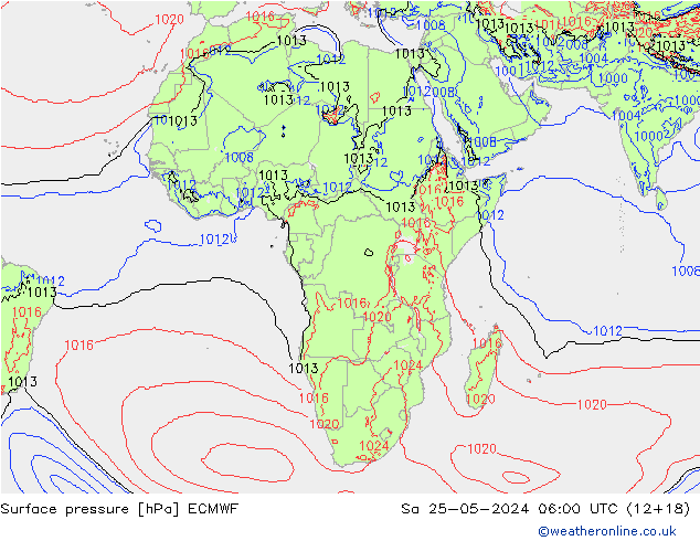 Presión superficial ECMWF sáb 25.05.2024 06 UTC