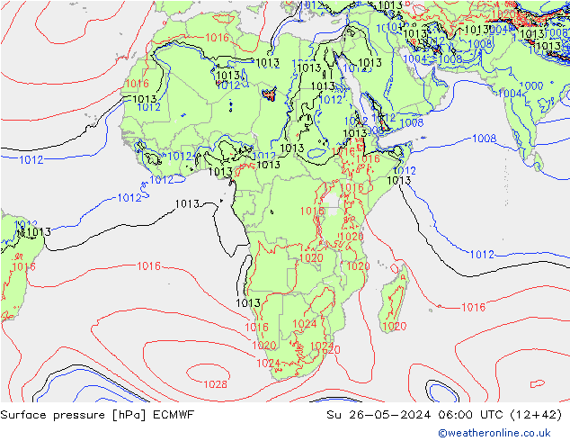 Pressione al suolo ECMWF dom 26.05.2024 06 UTC
