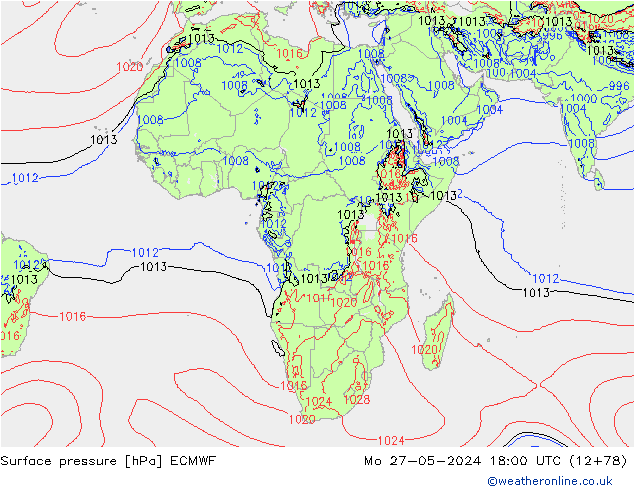 Atmosférický tlak ECMWF Po 27.05.2024 18 UTC