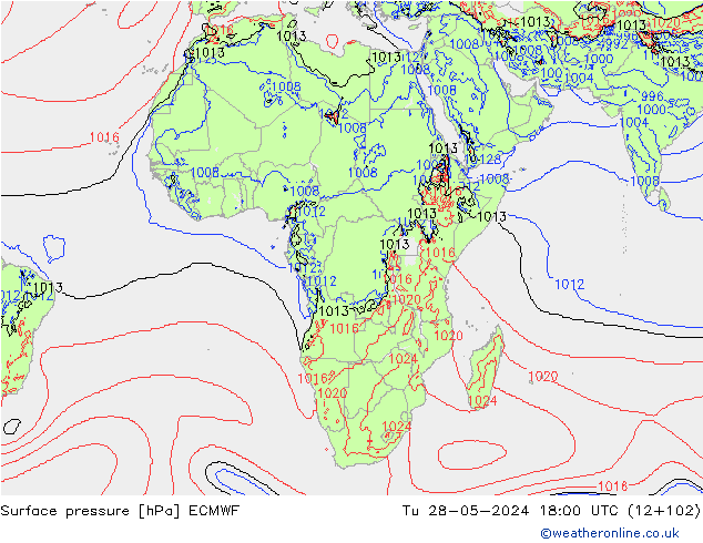 Surface pressure ECMWF Tu 28.05.2024 18 UTC