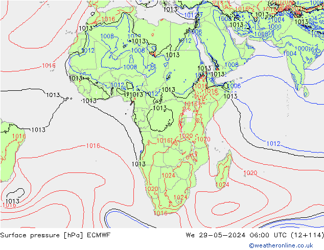 Pressione al suolo ECMWF mer 29.05.2024 06 UTC