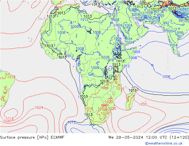 Atmosférický tlak ECMWF St 29.05.2024 12 UTC