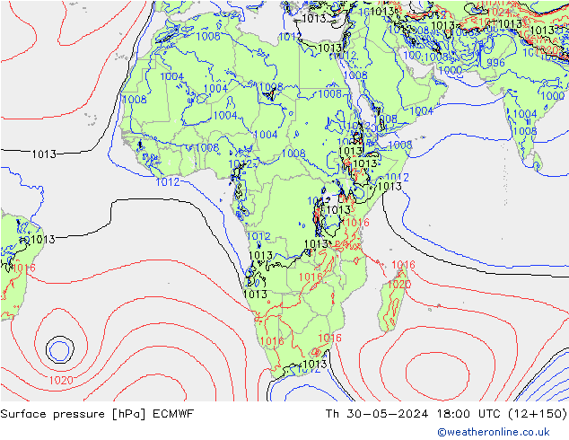 Pressione al suolo ECMWF gio 30.05.2024 18 UTC