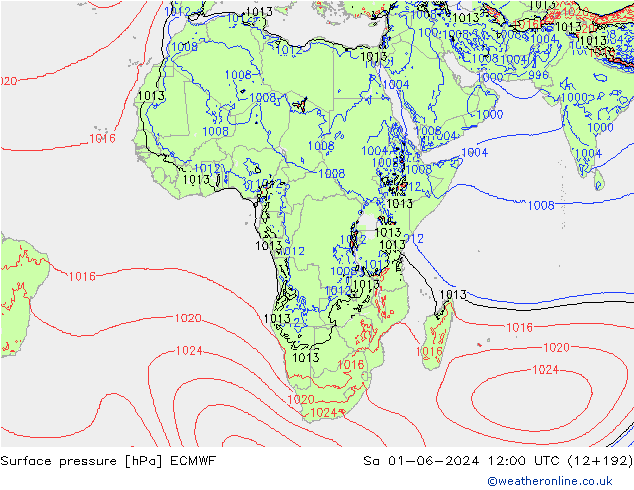 Surface pressure ECMWF Sa 01.06.2024 12 UTC